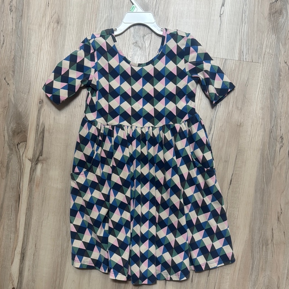 Hanna Andersson Navy, Pink & White Geometric Pocket Dress